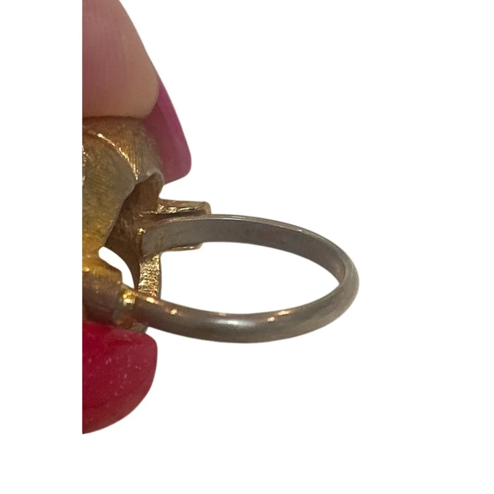 Vintage Red Glass Cocktail Ring Gold Tone Textured Adjustable Statement Ring